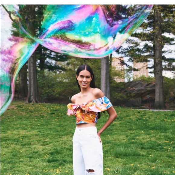 Zara Multicolored Tropical print crop top Size M - Picture 2 of 7